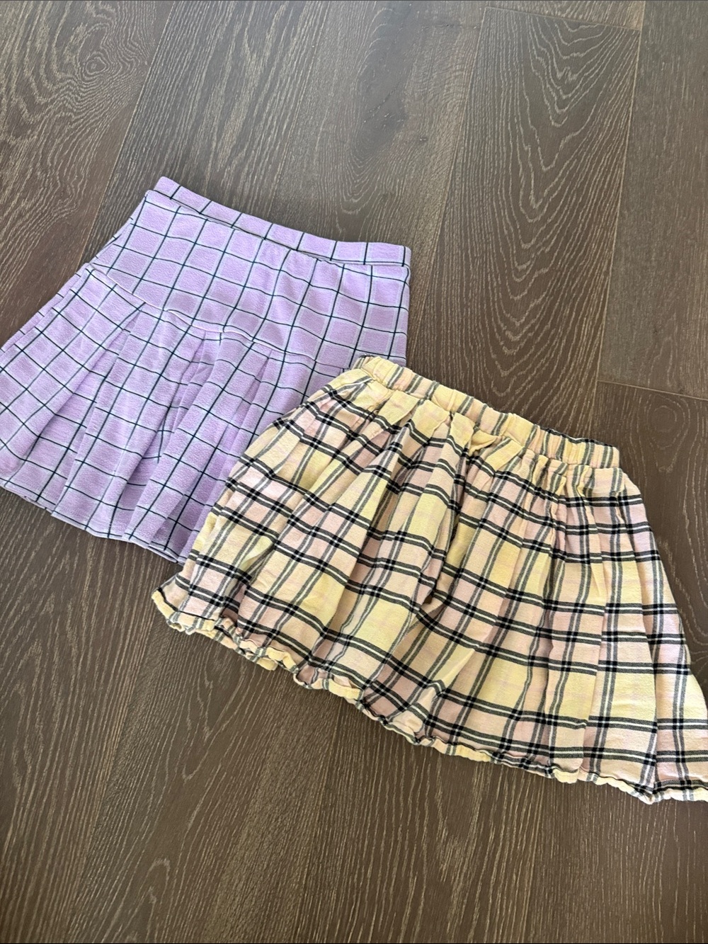 2 Piece Bundle Lot Plaid Mini Skirt Duo - Lavender and Cream Check